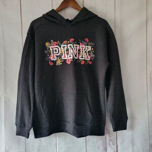 Victoria’s Secret PINK Hooded Sweatshirt, Gray/Floral Design, Women’s S Hoodie